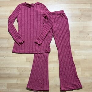 Women's Ribbed Long-Sleeve Lounge Set - Pink